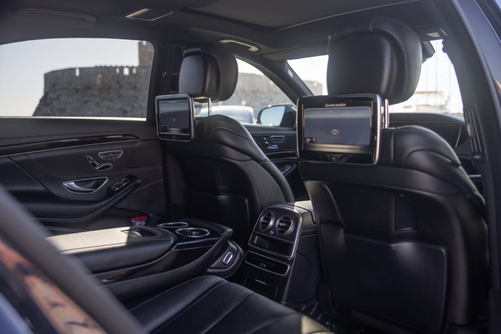 Mercedes-Benz S-Class rear interior — spacious leather seating
