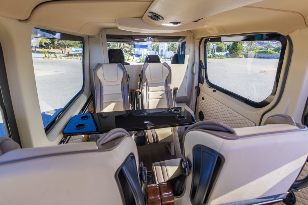 Mercedes-Benz Sprinter cream leather interior — premium minibus